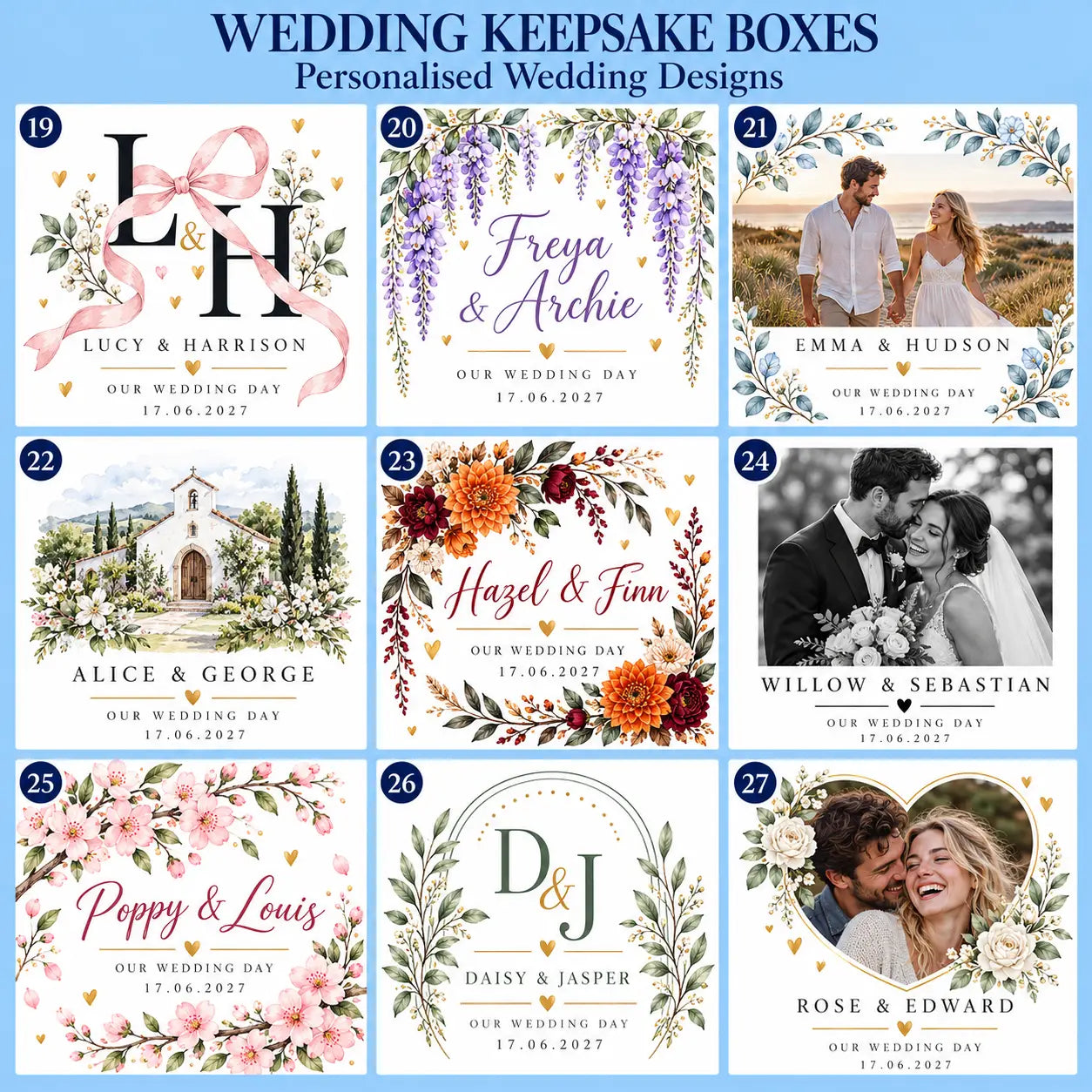 Wedding keepsake box designs 19–27