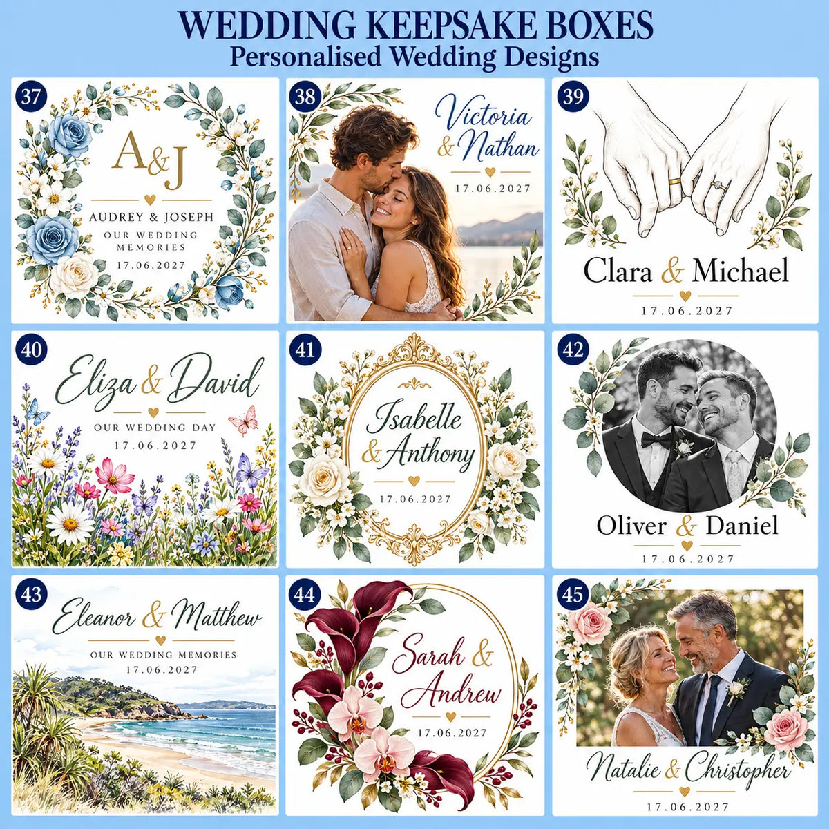 Wedding keepsake box designs 37–45