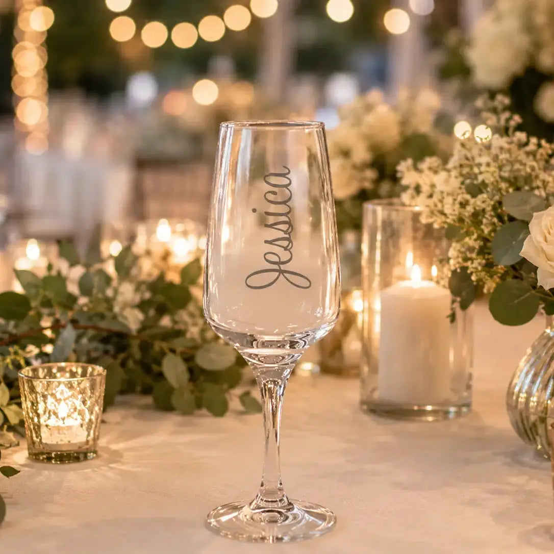 Personalised 230ml White Wine Glass – Custom Etched Design Evermore Gifts & Favours