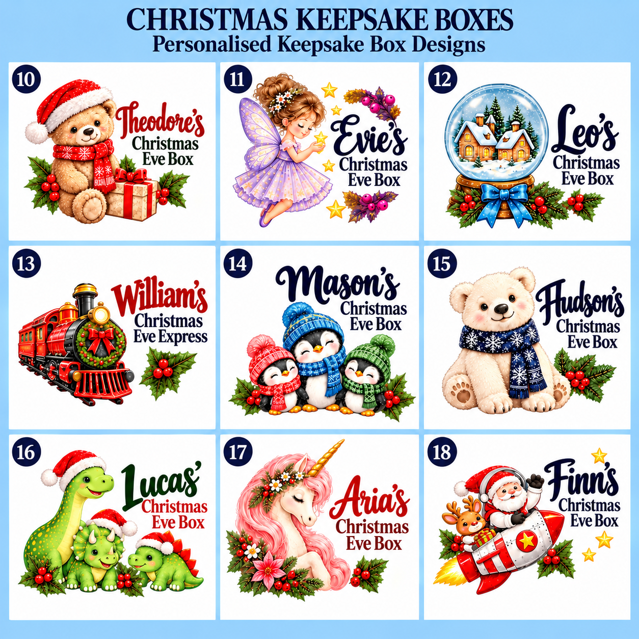 Christmas keepsake box designs 10–18