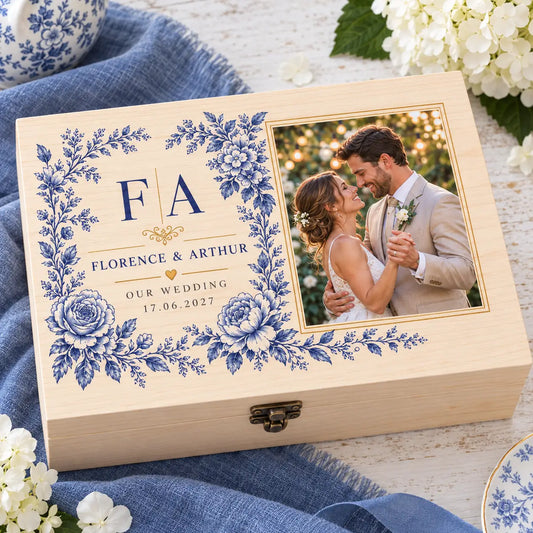 Blue Toile Photo Wedding Box | Personalised Memory Gift
