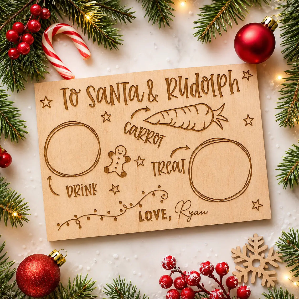 Engraved Dear Santa Board Christmas Eve Board – Custom Name Wooden Santa Tray Evermore Gifts & Favours