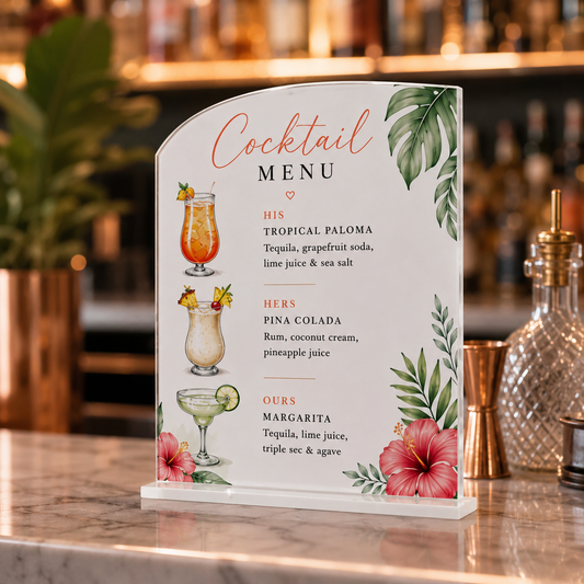 Personalised Acrylic Bar Sign – Printed Wedding or Engagement Drink Menu