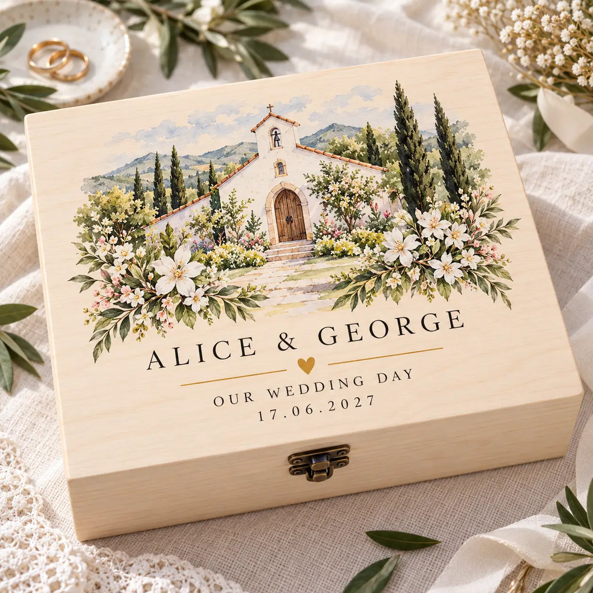 Chapel Wedding Memory Box | Personalised Timber Keepsake