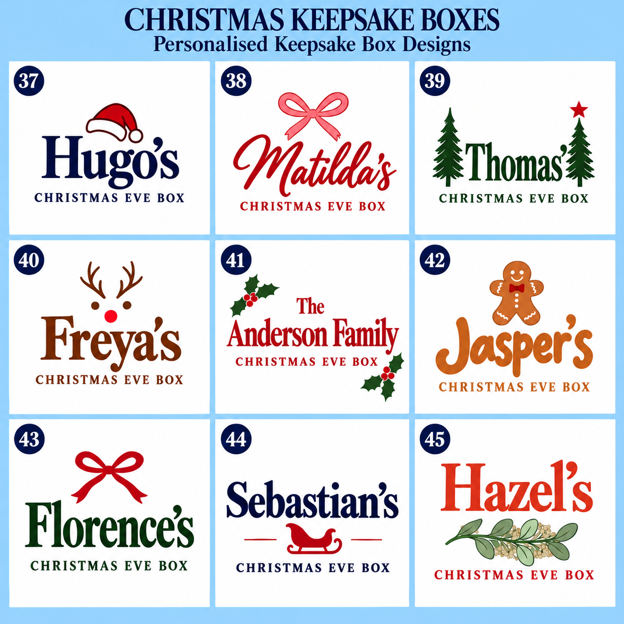 Christmas keepsake box designs 37–45