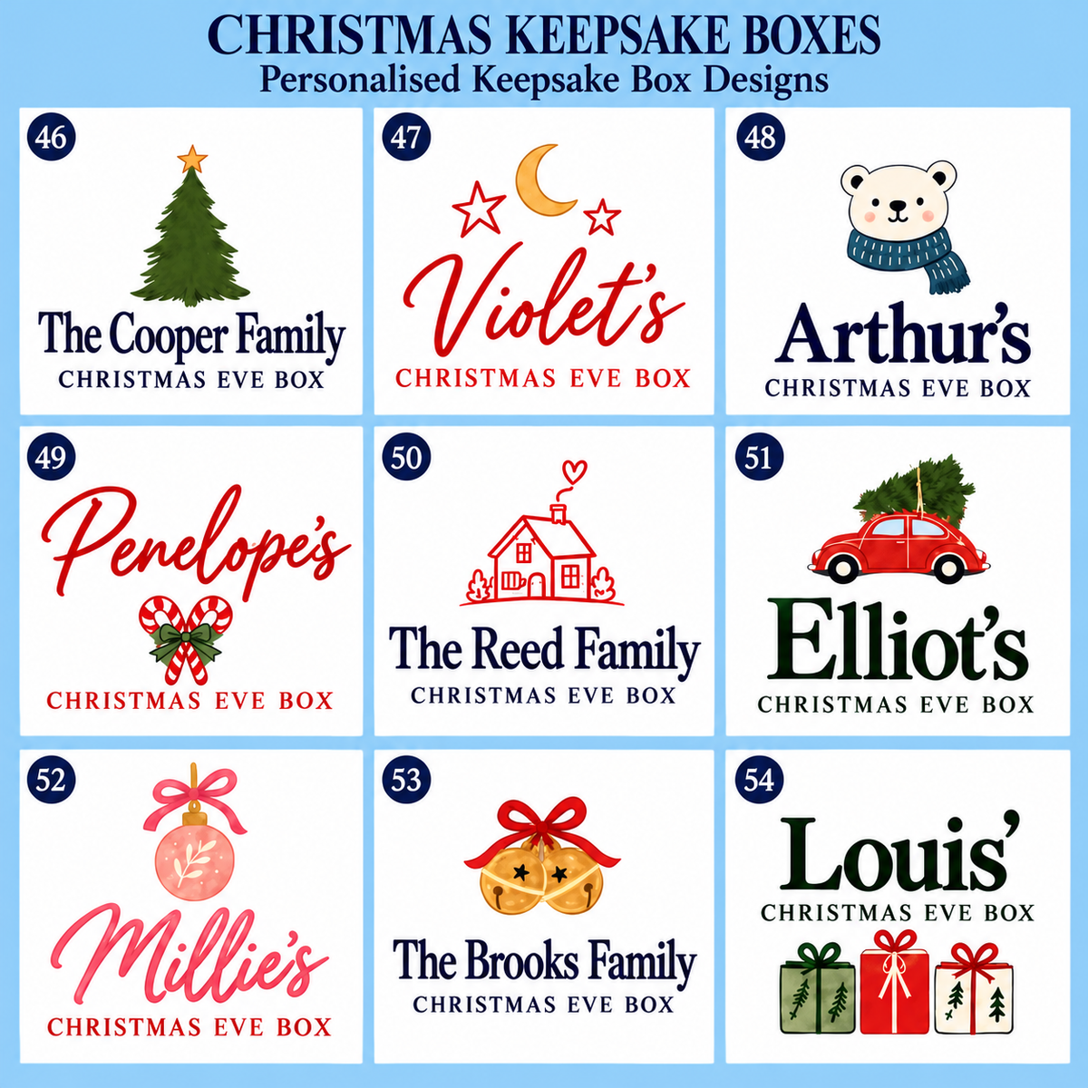 Christmas keepsake box designs 46–54