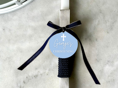 Christening Candle Tags – Engraved Name Tags for Candle Favours – 100mm