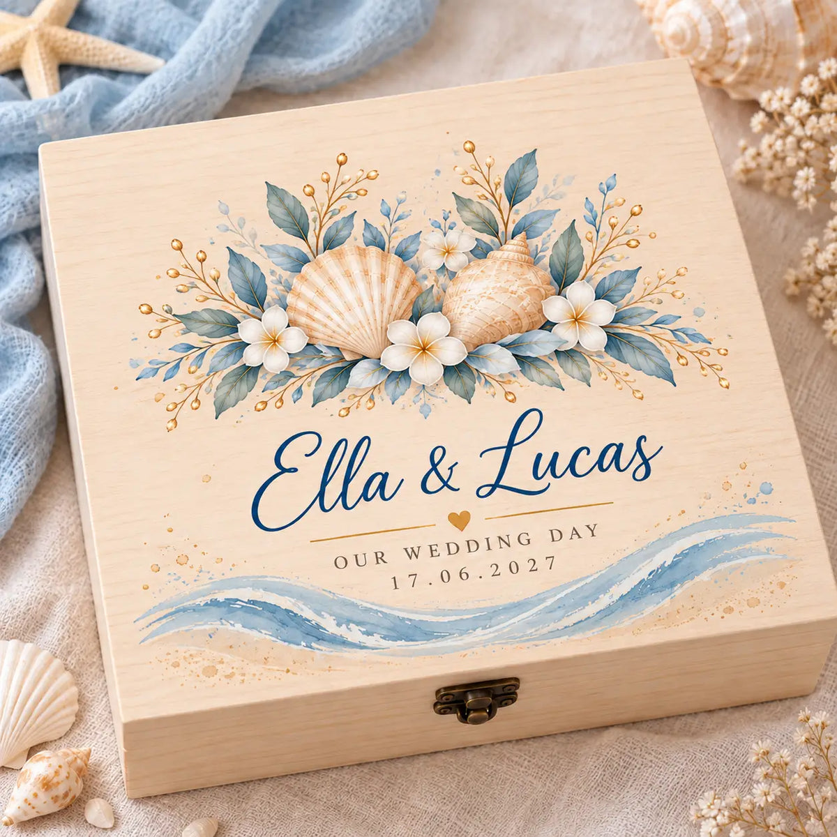 Coastal Wedding Keepsake Box | Personalised Shell Design