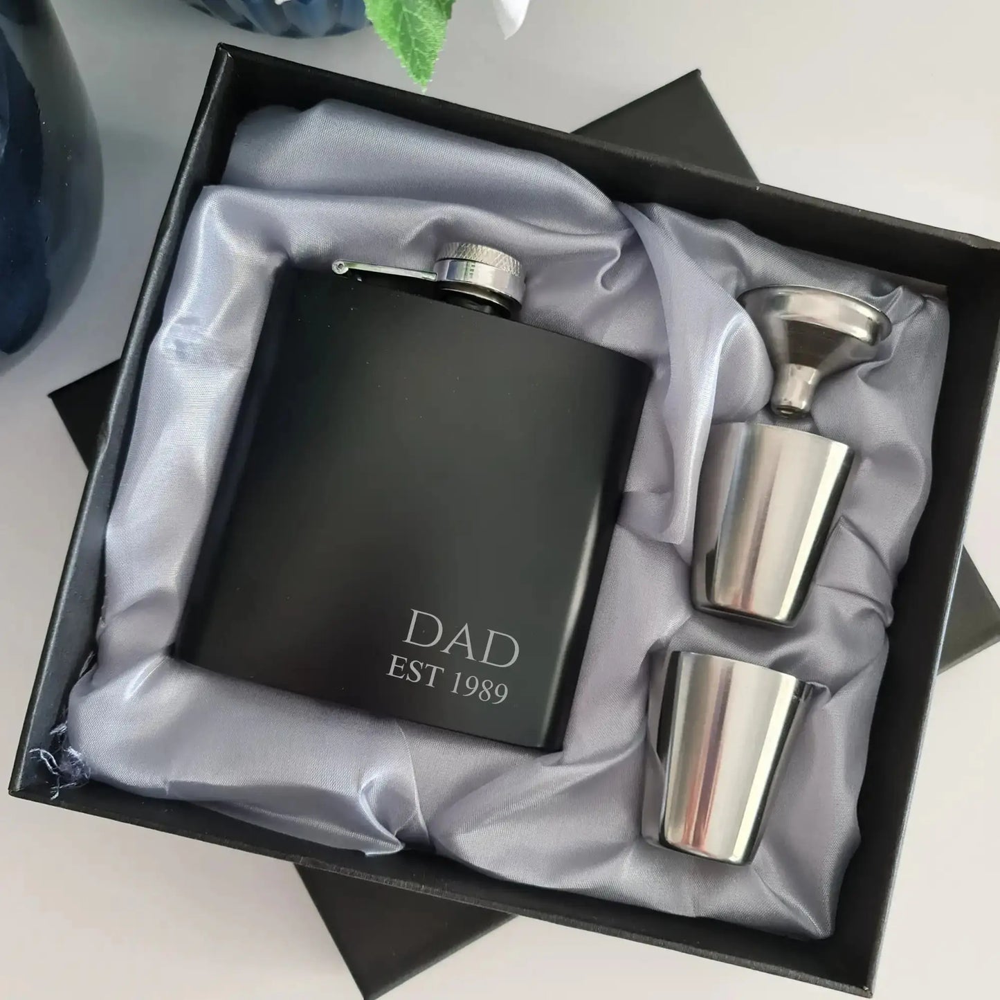 Personalised 6oz Stainless Steel Flask | Father’s Day Gift Set Evermore Gifts & Favours