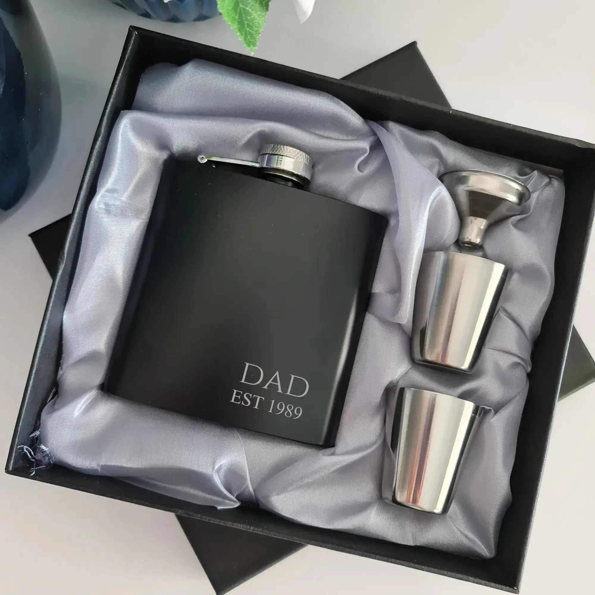 Personalised 6oz Stainless Steel Flask | Father’s Day Gift Set Evermore Gifts & Favours
