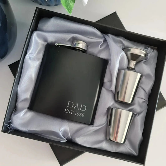 Personalised 6oz Stainless Steel Flask | Father’s Day Gift Set Evermore Gifts & Favours