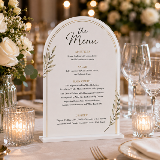 Modern Acrylic Wedding Menu – Custom Fonts and Layout Options