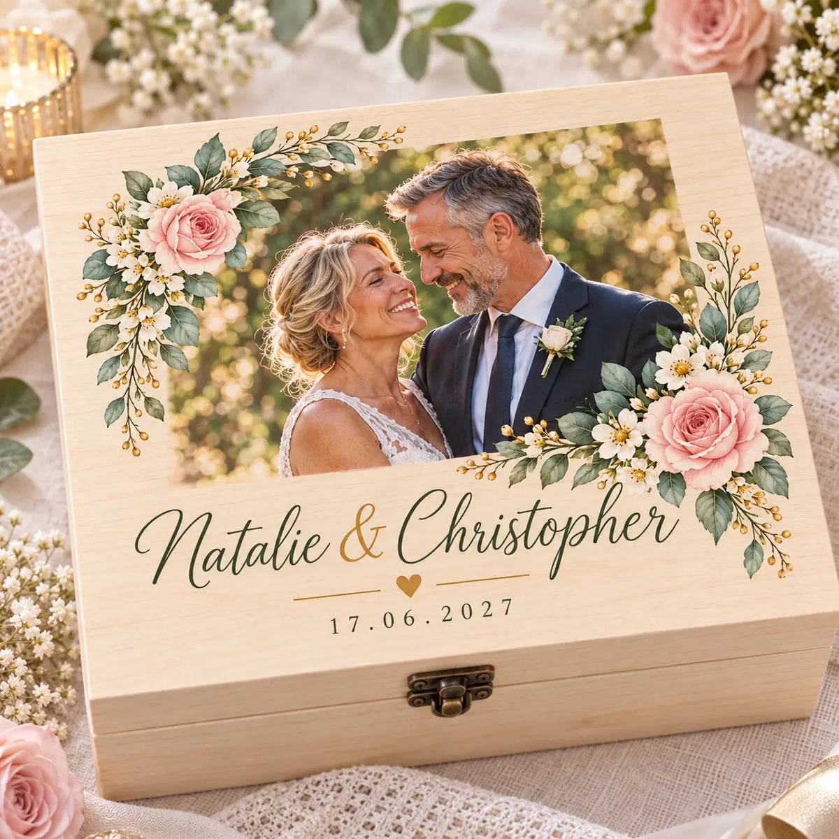 Floral Photo Wedding Memory Box | Personalised Couple Gift