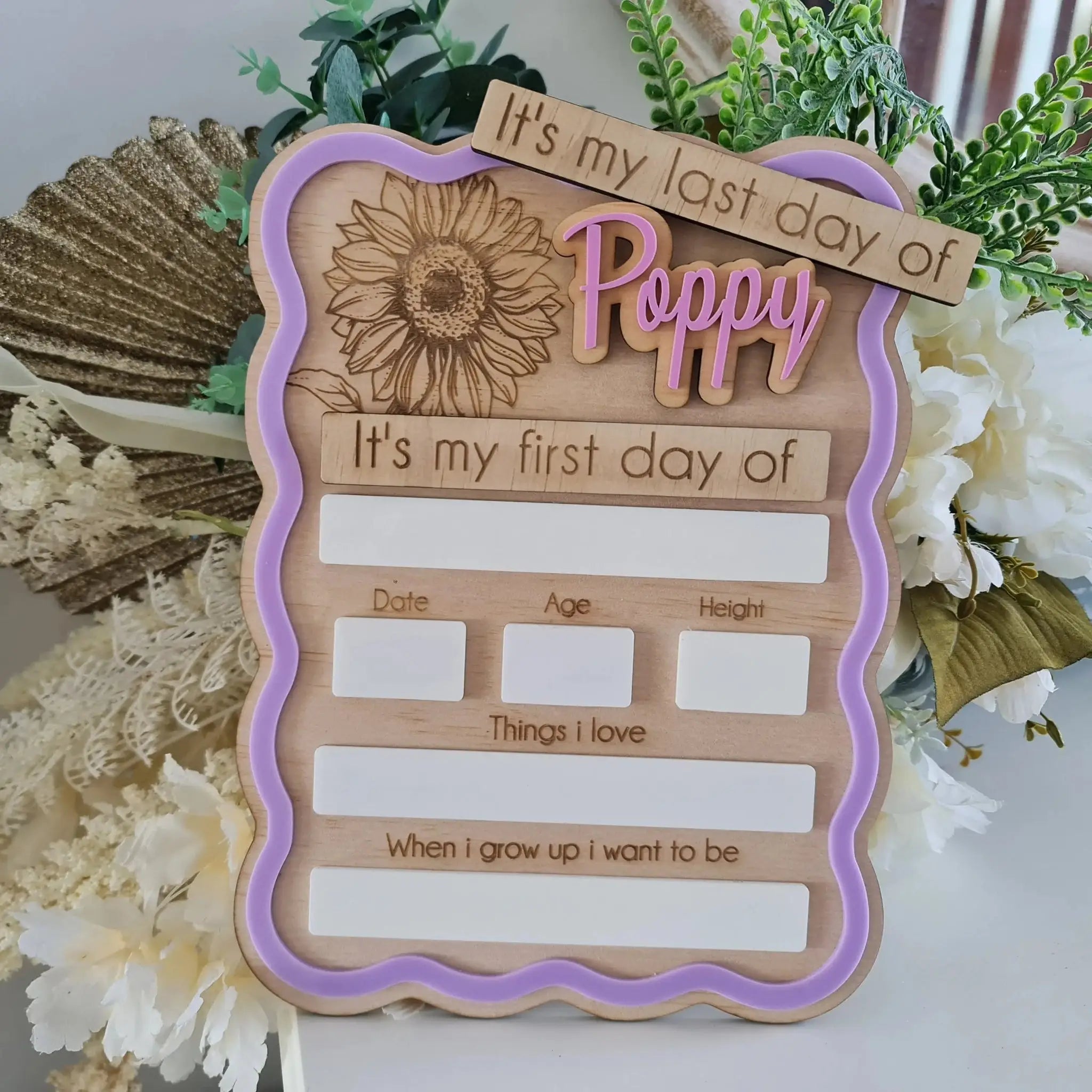 First Day of School Board – Laser Etched Keepsake Sign Evermore Gifts & Favours