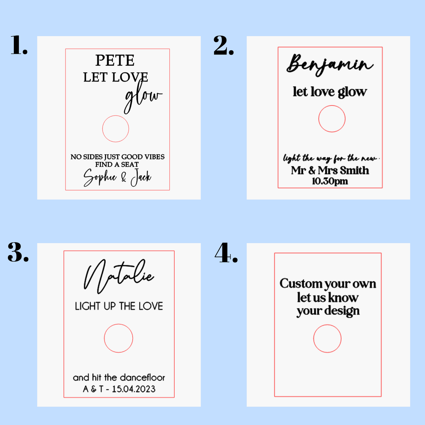 Personalised Glow Sticker Holders / Table Place cards