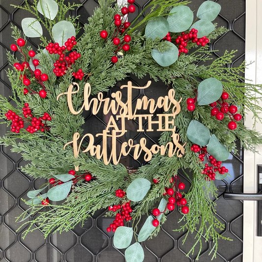 Festive Family Wreath Sign – Personalised Christmas Decor