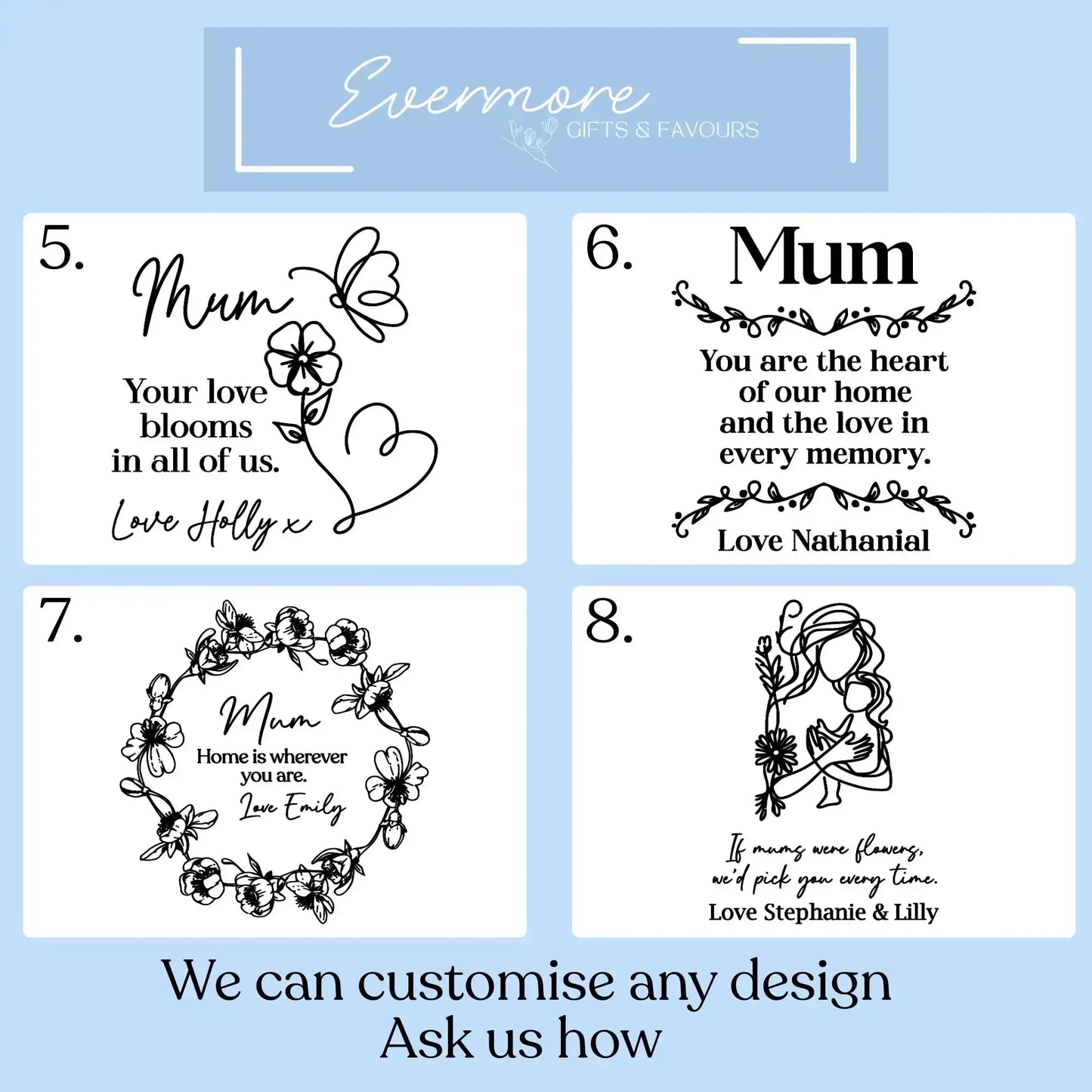 Mother’s Day Personalised Vase – Custom Laser Etched Glass Vase for Mum Evermore Gifts & Favours