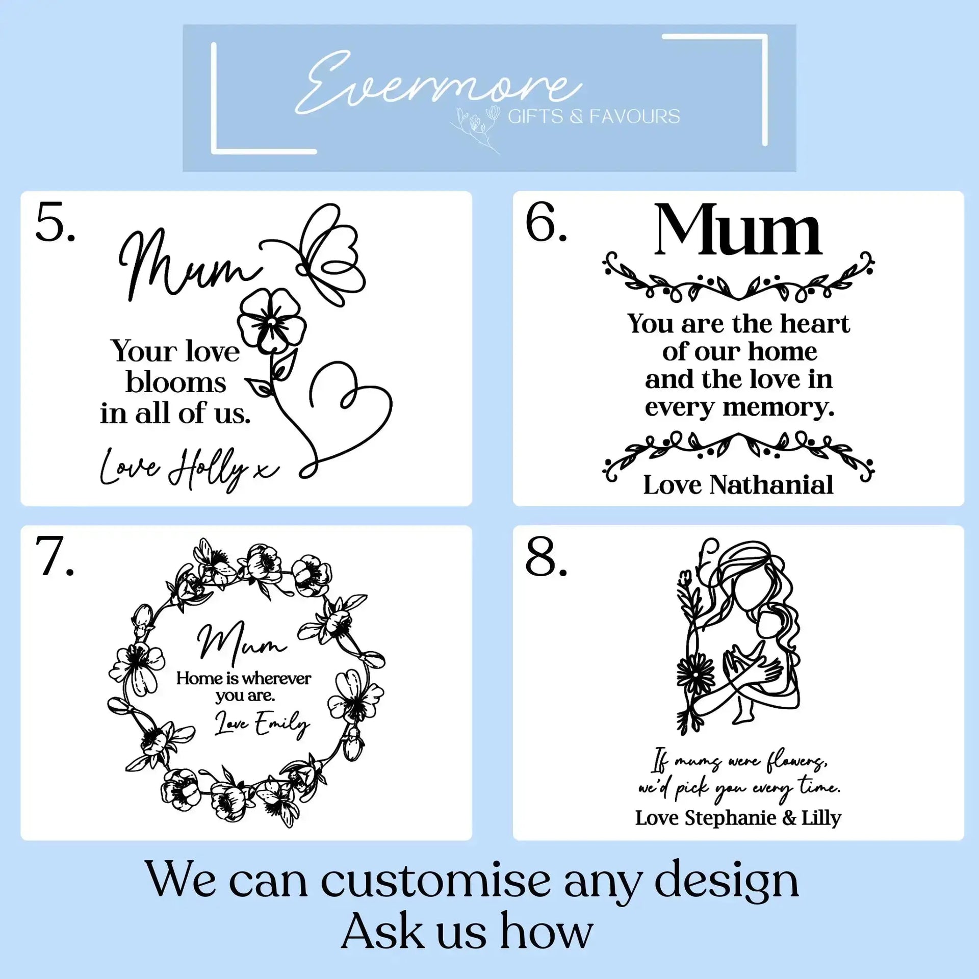 Mother’s Day Personalised Vase – Custom Laser Etched Glass Vase for Mum Evermore Gifts & Favours