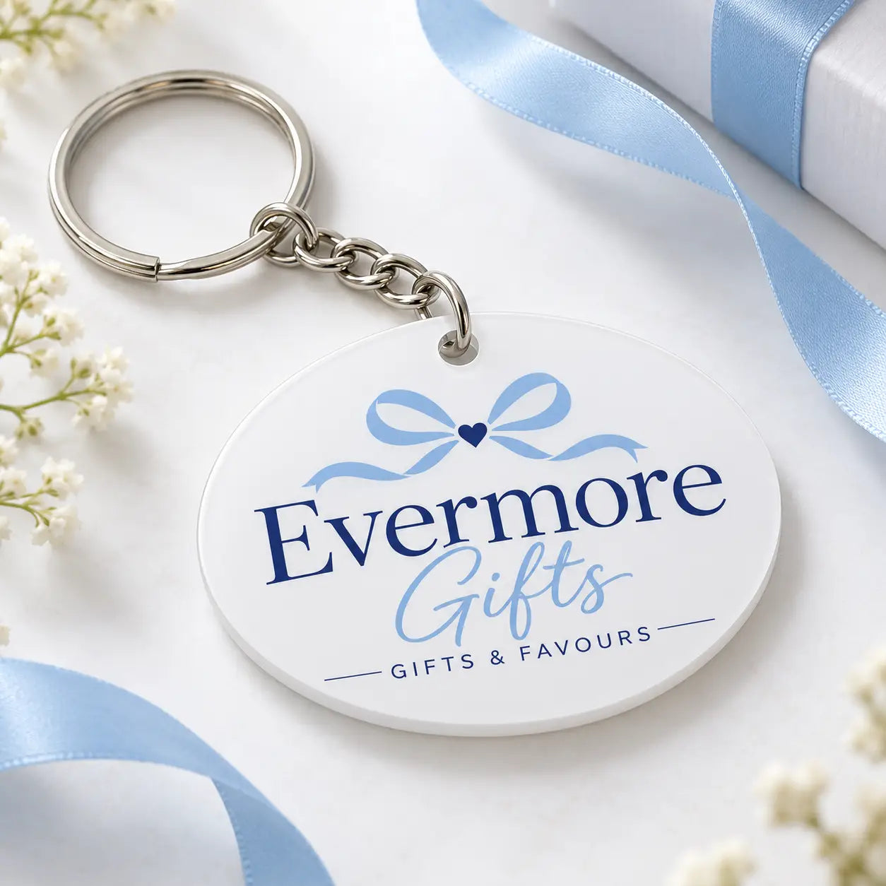 oval shaped UV printed acrylic business logo keyring with silver chain