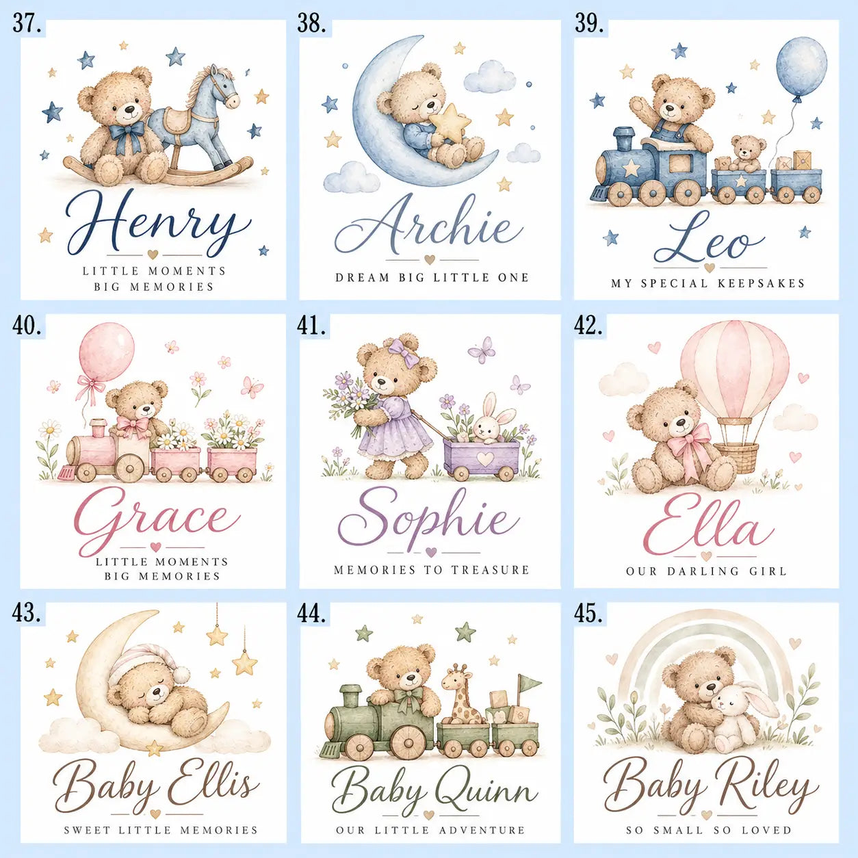 Personalised baby keepsake box designs 37–45