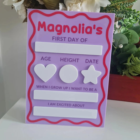 Personalised First Day Sign – Reusable Milestone Board Evermore Gifts & Favours