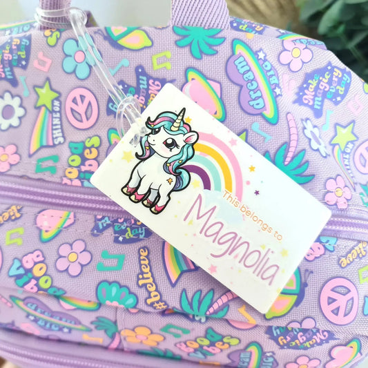 Unicorn Bag Tag Personalised | Kids School Name Tag 80x40mm Evermore Gifts & Favours